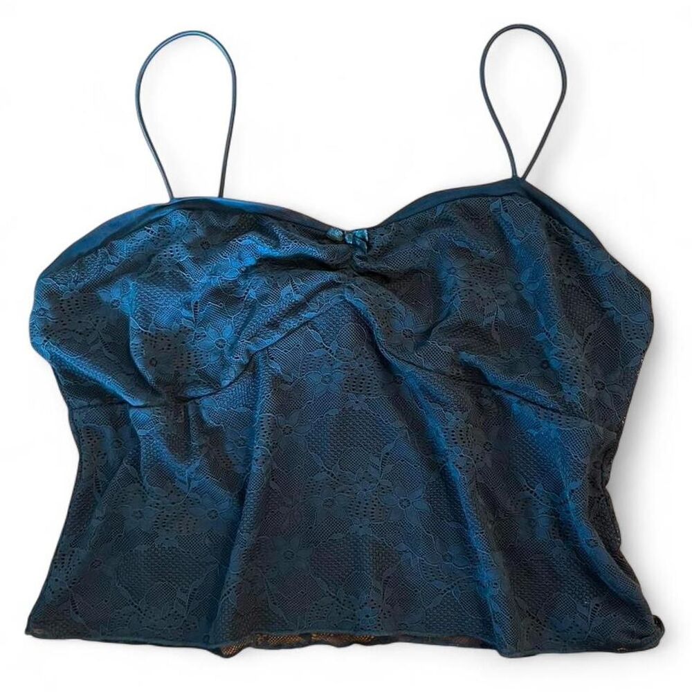 Wild Fable Teal Green Floral Lace Crop Top Size XL Sweetheart Neckline y2k